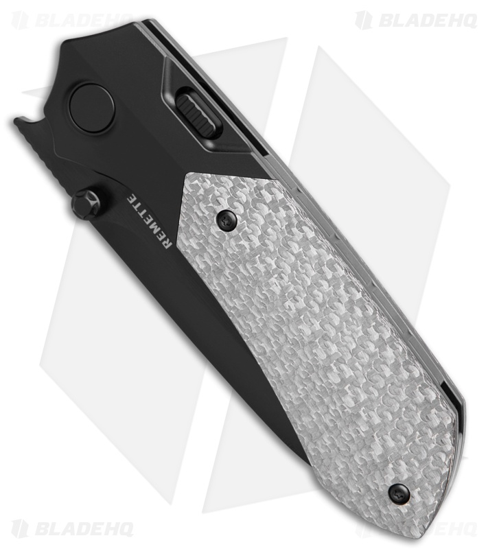 REMETTE RT-Meteor Button + Liner Lock Knife Black Ti/ Silver CF (3" Black)