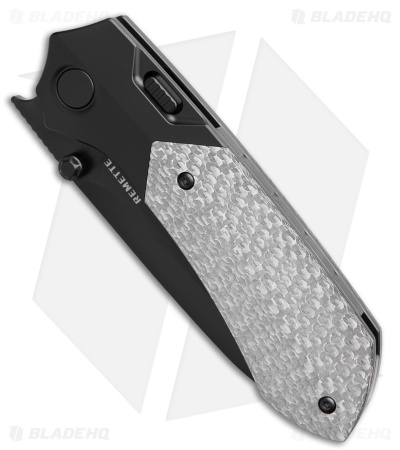 REMETTE RT-Meteor Button + Liner Lock Knife Black Ti/ Silver CF (3" Black)
