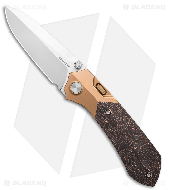 REMETTE RT-Meteor Button + Liner Lock Knife Copper Ti/Copper CF (3" Pearlescent)