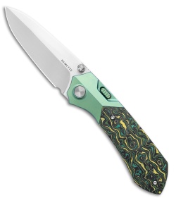 REMETTE RT-Meteor Button + Liner Lock Knife Green Ti/Green CF (3" Pearlescent)