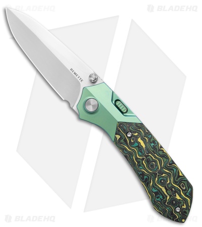 REMETTE RT-Meteor Button + Liner Lock Knife Green Ti/Green CF (3" Pearlescent)