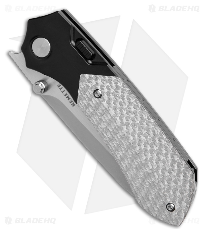 REMETTE RT-Meteor Button + Liner Lock Knife Ti + Silver CF (3" Pearlescent)
