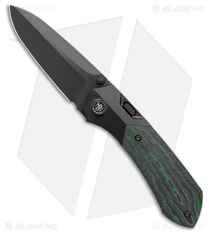 REMETTE RT-Meteor Button Liner Lock Knife Black Ti/Kelp Bed CF (3" DLC)