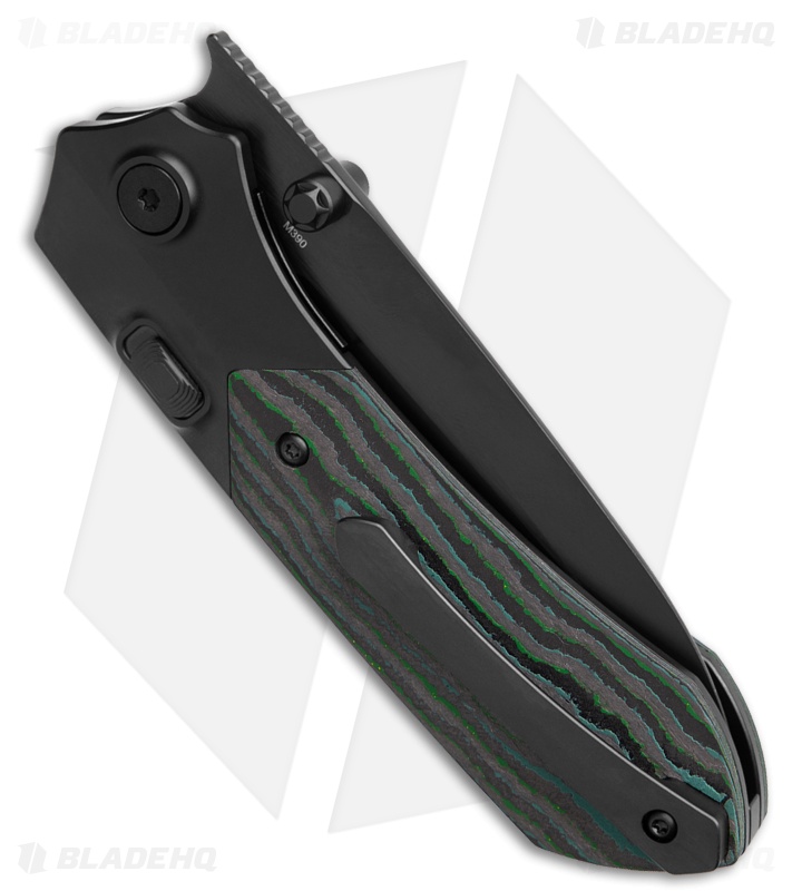 REMETTE RT-Meteor Button Liner Lock Knife Black Ti/Kelp Bed CF (3" DLC)