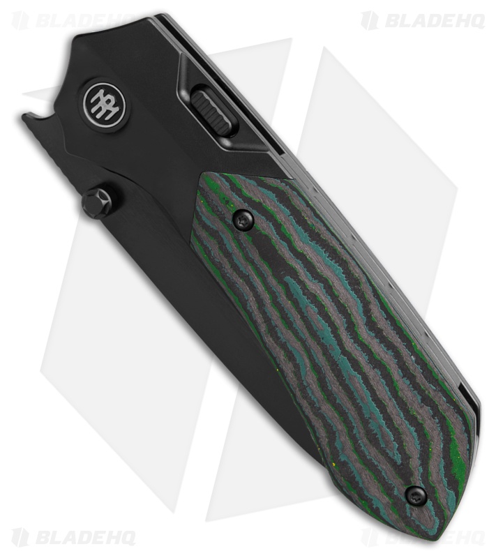 REMETTE RT-Meteor Button Liner Lock Knife Black Ti/Kelp Bed CF (3" DLC)
