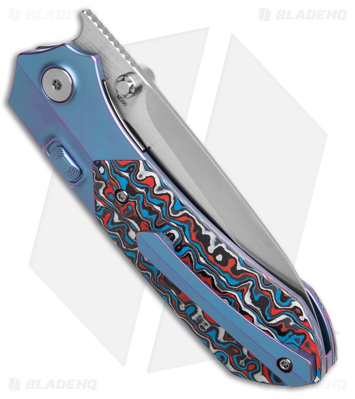 REMETTE RT-Meteor Button Liner Lock Knife Blue Ti/Multicolor CF (3" Pearlescent)