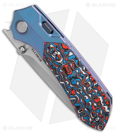 REMETTE RT-Meteor Button Liner Lock Knife Blue Ti/Multicolor CF (3" Pearlescent)