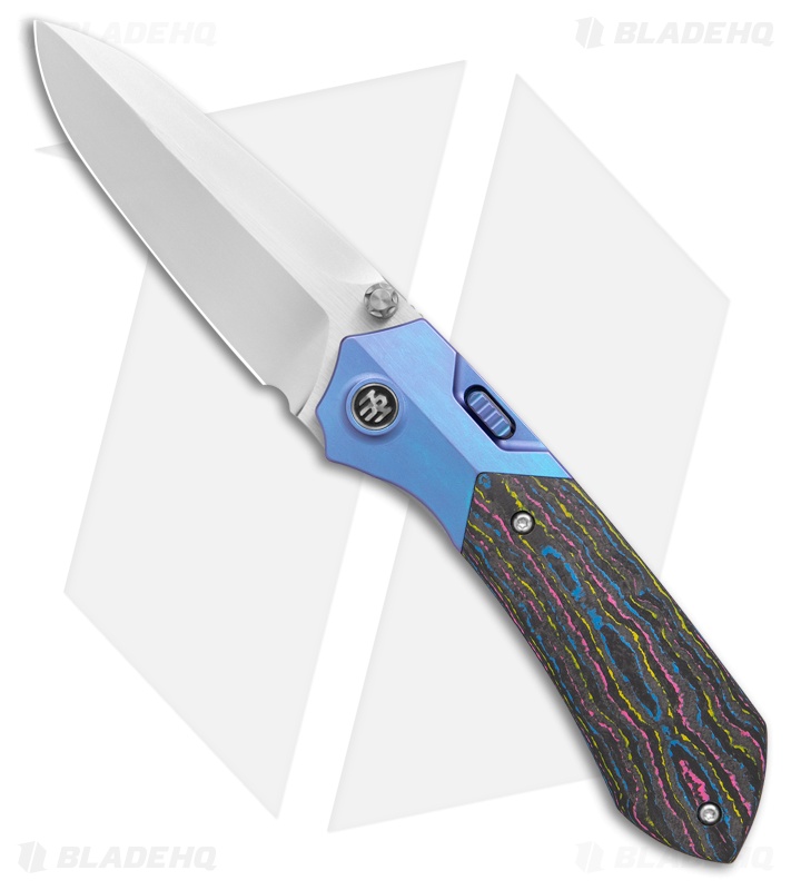 REMETTE RT-Meteor Button Liner Lock Knife Blue Ti/Multicolor CF (3" Pearlescent)