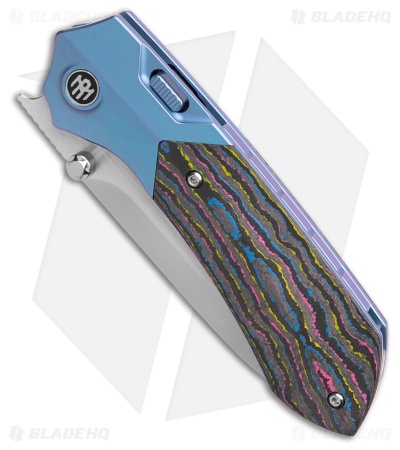 REMETTE RT-Meteor Button Liner Lock Knife Blue Ti/Multicolor CF (3" Pearlescent)