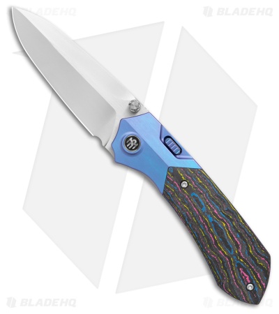 REMETTE RT-Meteor Button Liner Lock Knife Blue Ti/Multicolor CF (3" Pearlescent)