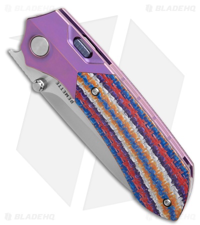 REMETTE RT-Meteor Button Liner Lock Knife Purple Ti/Multicolor (3" Pearlescent)