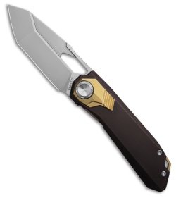 REMETTE RT-Peregrine Falcon Button Lock Knife Brown Ti + Gold (3.2" Satin)