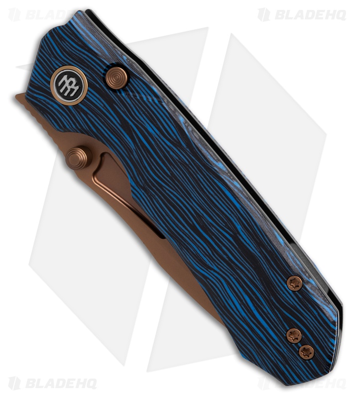 REMETTE RT-Rhino Button + Liner Lock Black/Blue G-10 (3.1" Bronze)