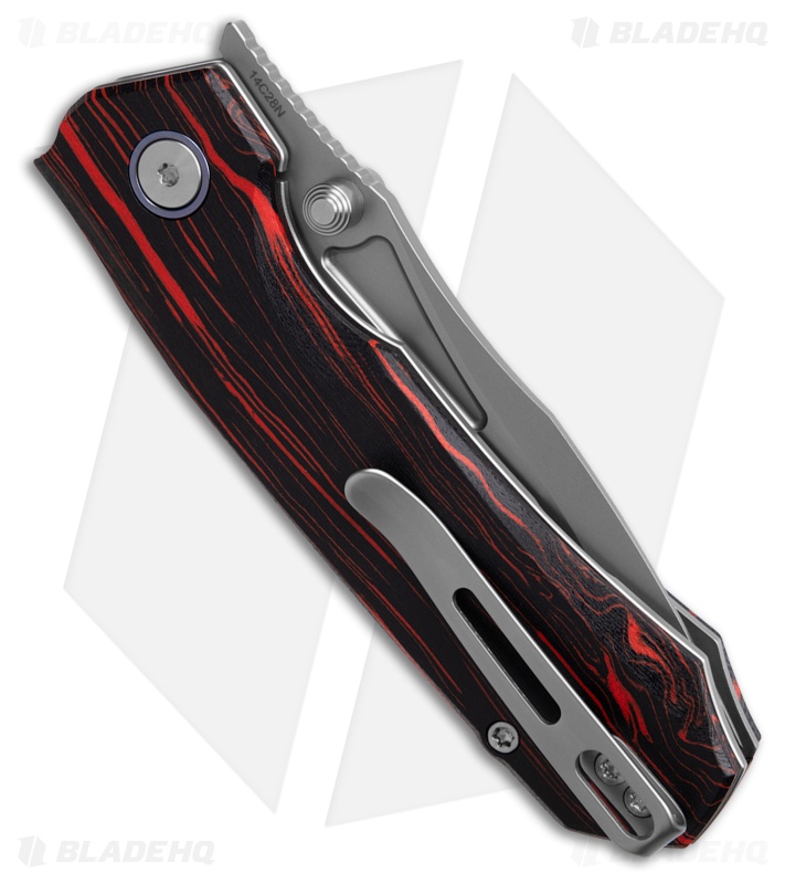 REMETTE RT-Rhino Button + Liner Lock Black/Red G-10 (3.1" Bead Blasted)