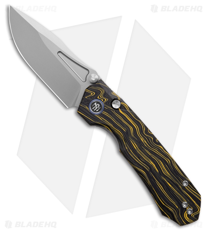 REMETTE RT-Rhino Button + Liner Lock Black/Yellow G-10 (3.1" Bead Blasted)