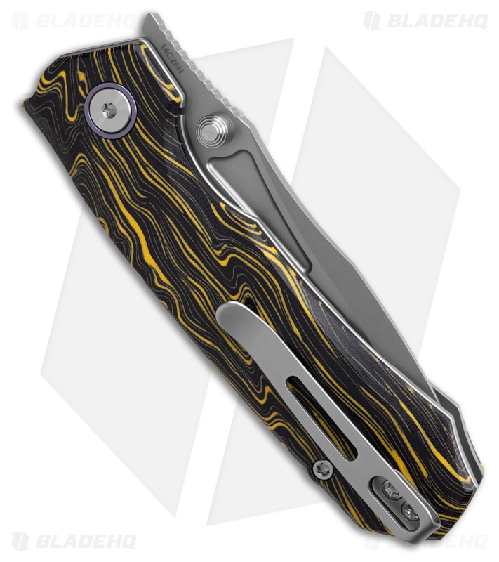 REMETTE RT-Rhino Button + Liner Lock Black/Yellow G-10 (3.1" Bead Blasted)