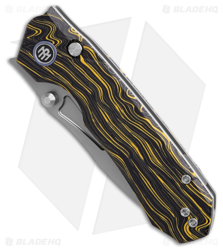 REMETTE RT-Rhino Button + Liner Lock Black/Yellow G-10 (3.1" Bead Blasted)