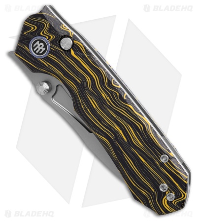 REMETTE RT-Rhino Button + Liner Lock Black/Yellow G-10 (3.1" Bead Blasted)