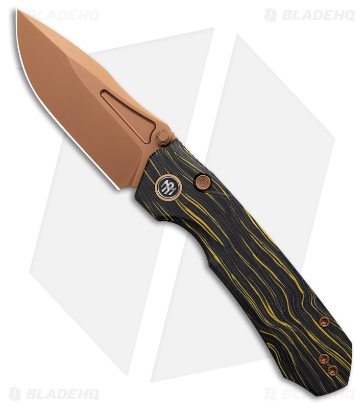 REMETTE RT-Rhino Button + Liner Lock Black/Yellow G-10 (3.1" Bronze)