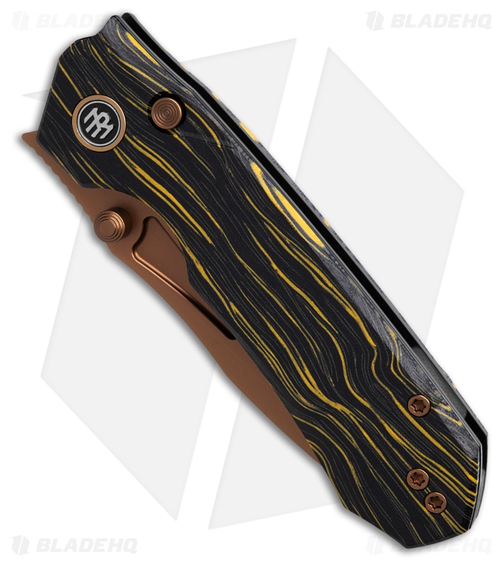 REMETTE RT-Rhino Button + Liner Lock Black/Yellow G-10 (3.1" Bronze)