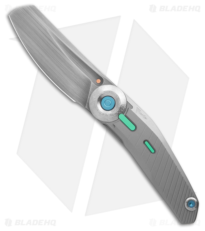 Reate Knives VK-CLU Liner Lock Knife Gray Titanium/Teal Accents (3.25" BB)