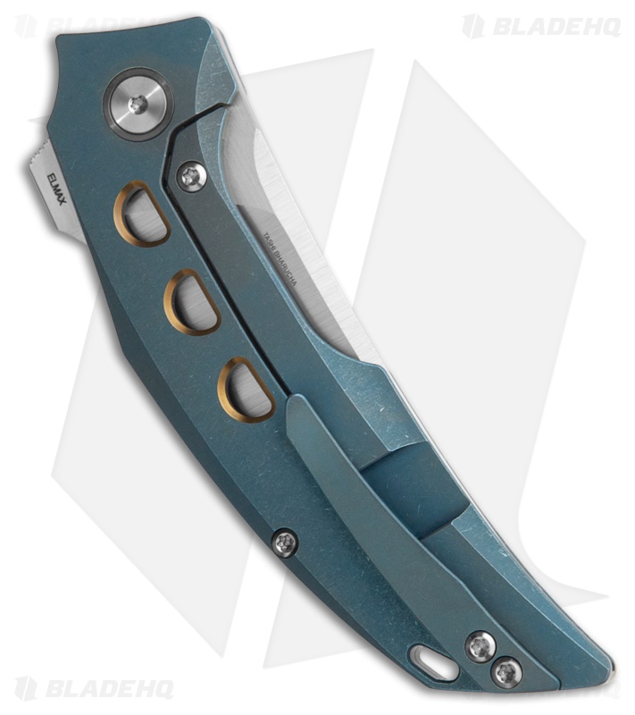Reate Velocity Frame Lock Knife Blue Ti With Bronze Holes (3" Belt Satin ELMAX)