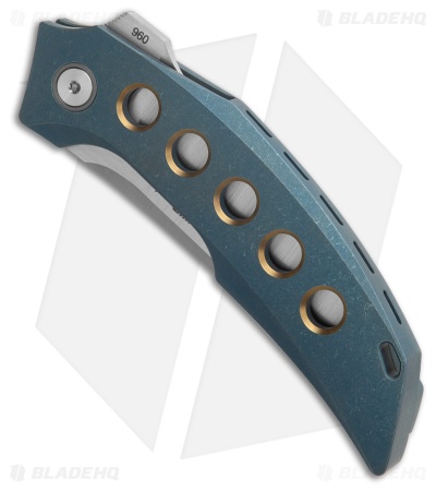 Reate Velocity Frame Lock Knife Blue Ti With Bronze Holes (3" Belt Satin ELMAX)