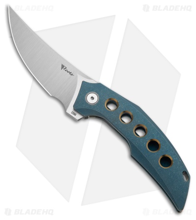 Reate Velocity Frame Lock Knife Blue Ti With Bronze Holes (3" Belt Satin ELMAX)