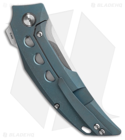 Reate Velocity Frame Lock Knife Blue Titanium With Holes (3" Belt Satin ELMAX)