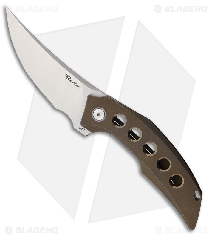 Reate Velocity Frame Lock Knife Bronze Titanium With Holes (3" Belt Satin ELMAX)