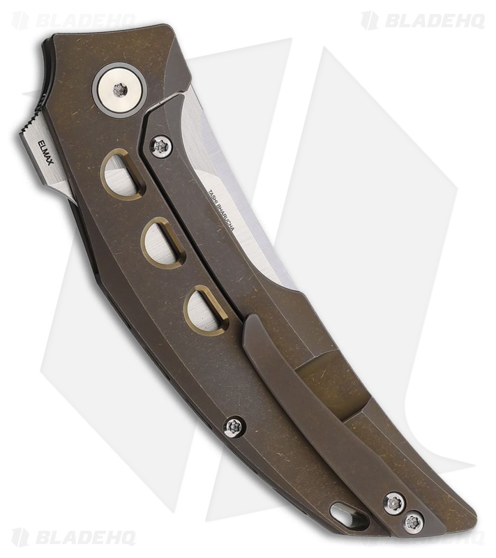 Reate Velocity Frame Lock Knife Bronze Titanium With Holes (3" Belt Satin ELMAX)