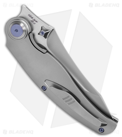 Rike Knife Hunter 1 Linerlock Gray Titanium/Blue/Green Carbon Fiber (3.75" BB)