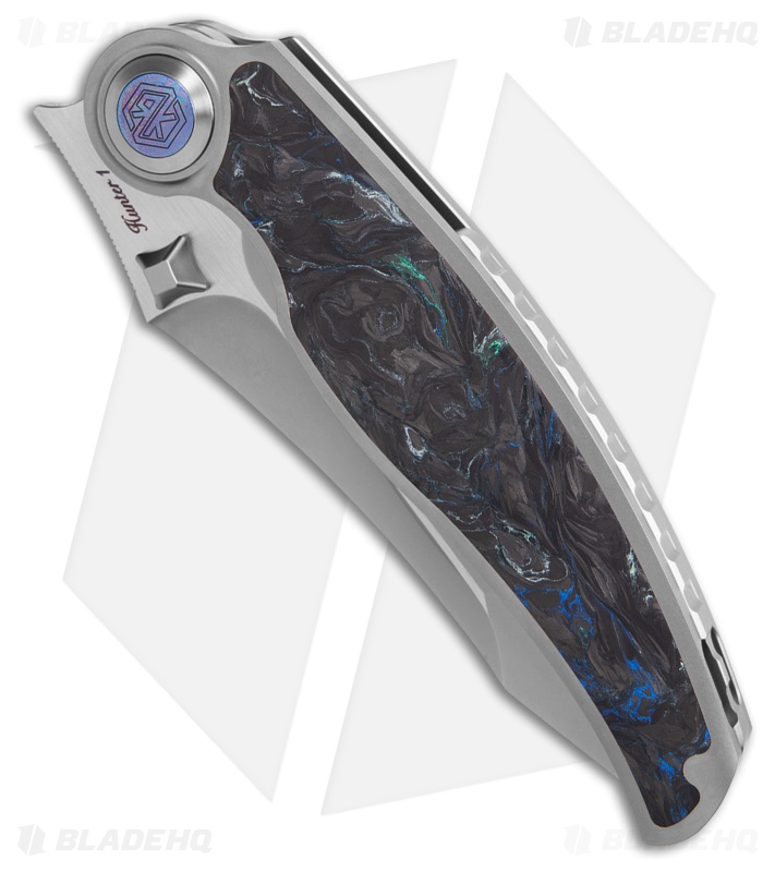 Rike Knife Hunter 1 Linerlock Gray Titanium/Blue/Green Carbon Fiber (3.75" BB)