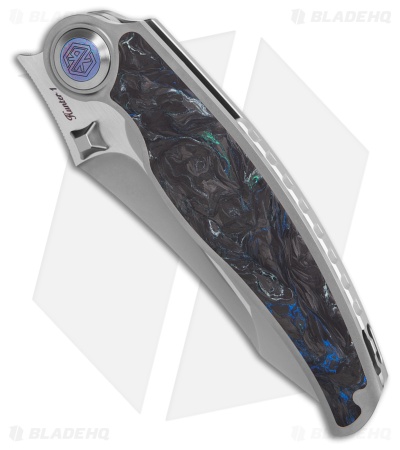 Rike Knife Hunter 1 Linerlock Gray Titanium/Blue/Green Carbon Fiber (3.75" BB)
