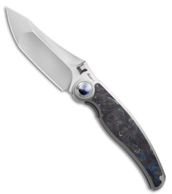 Rike Knife Hunter 1 Linerlock Gray Titanium/Blue/Green Carbon Fiber (3.75" BB)