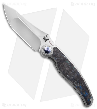 Rike Knife Hunter 1 Linerlock Gray Titanium/Blue/Green Carbon Fiber (3.75" BB)
