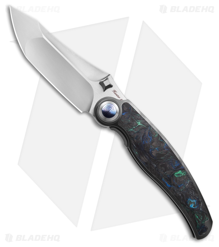 Rike Knife Hunter 1 Linerlock Gray Titanium/Blue/Green Carbon Fiber (3.75" BB)