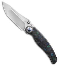 Rike Knife Hunter 1 Linerlock Gray Titanium/Blue/Green Carbon Fiber (3.75" BB)