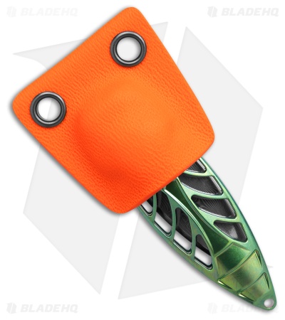 Rike Knife Mini Cicada Button Lock Knife Green Titanium (1.3" Damascus)