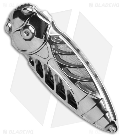 Rike Knife Mini Cicada Button Lock Knife Titanium (1.3" Damascus)