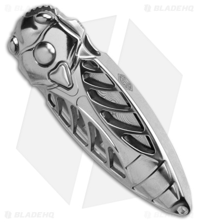 Rike Knife Mini Cicada Button Lock Knife Titanium (1.3" Damascus)