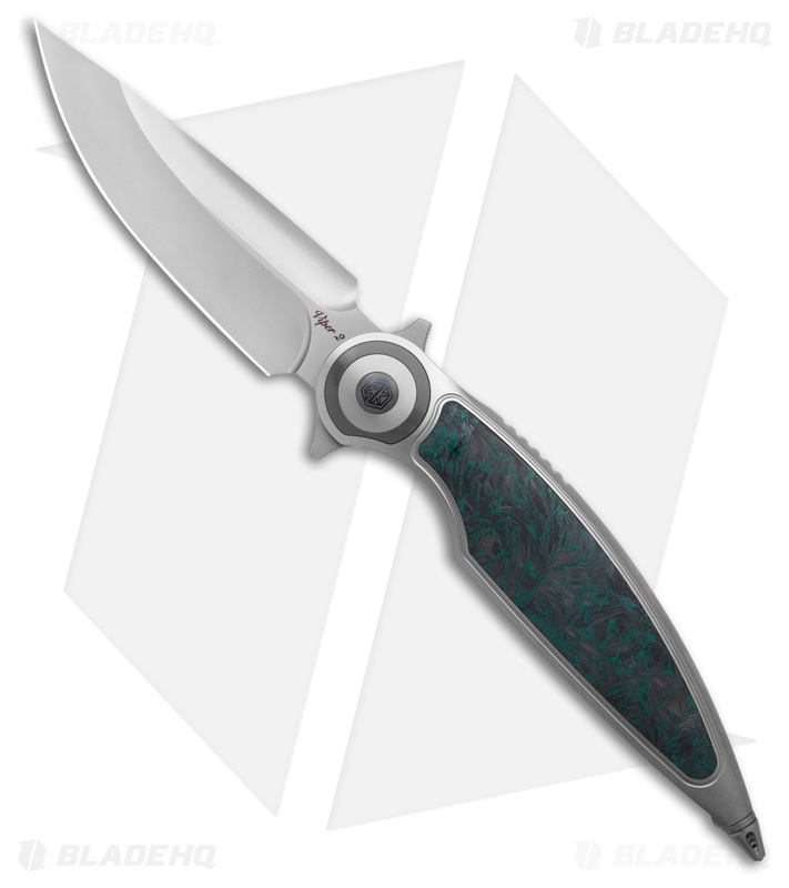 Rike Knife Viper 2A Flipper Frame Lock Ti W/Black/Green CF Inlay (3.75" BB)