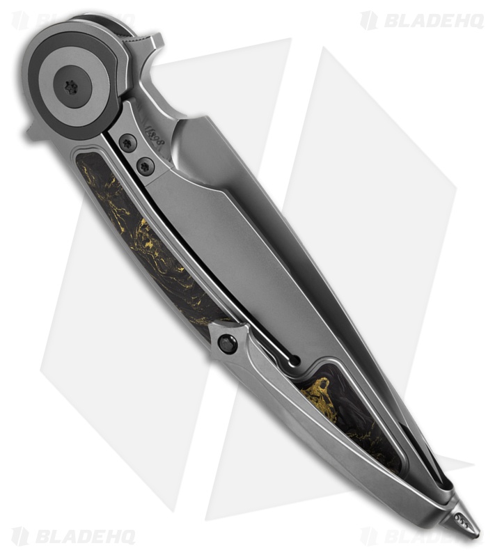 Rike Knife Viper 2B Flipper Frame Lock Ti W/Black/Gold CF Inlay (3.75" BB)