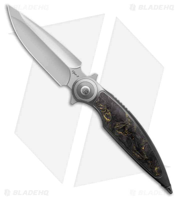 Rike Knife Viper 2B Flipper Frame Lock Ti W/Black/Gold CF Inlay (3.75" BB)