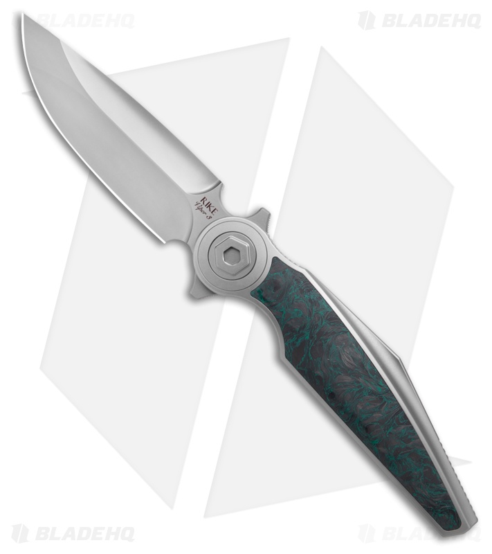 Rike Knife Viper 3 Flipper Frame Lock Ti W/Black/Green CF Inlay (3.75" BB)