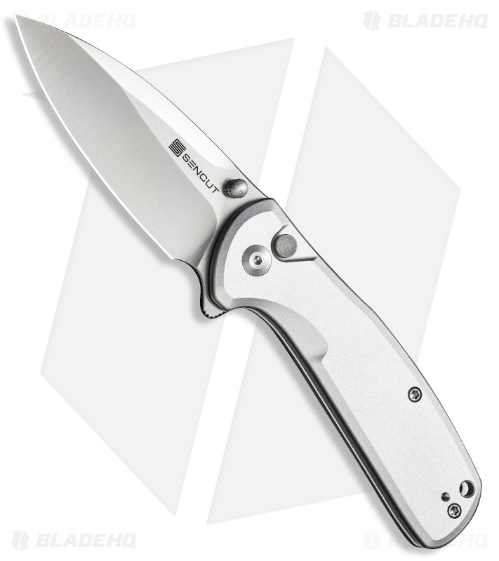 LINE Blade176 BCセット Amb12＋Pomoca SENCUT ArcBlast Button Lock Knife Silver Aluminum (Satin)