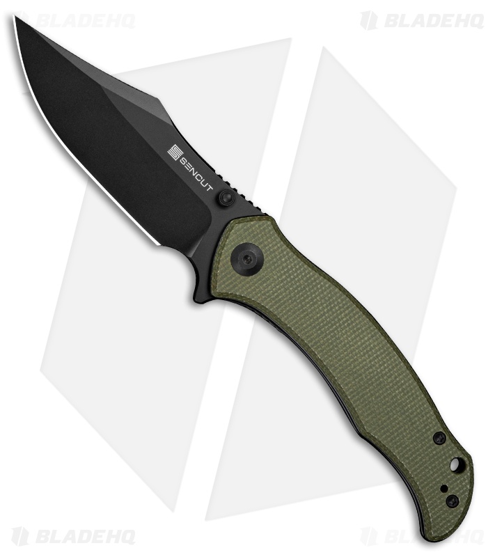 SENCUT Tauron Olive Canvas Micarta Clip Point Black D2