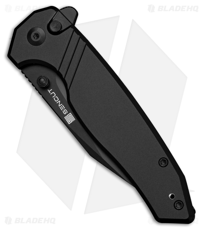 SENCUT Selkyris Button Lock Knife Black Aluminum (3.4" Black)