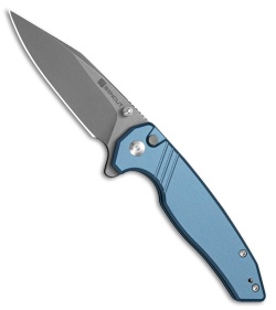 SENCUT Selkyris Button Lock Knife Blue Aluminum (3.4" Gray SW)