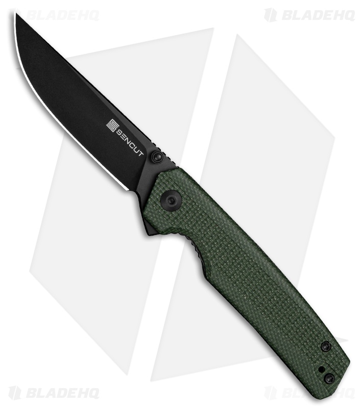 SENCUT Stria Liner Lock Knife Milled Green Canvas Micarta (3.1" Black D2)
